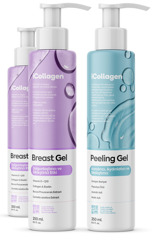 2 Kutu iCollagen® Göğüs Dikleştirici ve Dolgunlaştırıcı Jel + 1 Kutu Peeling Jel