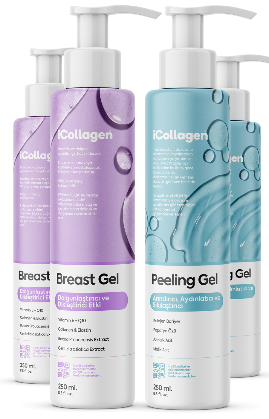 2 Kutu iCollagen® Göğüs Dikleştirici ve Dolgunlaştırıcı Jel + 2 Kutu Peeling Jel