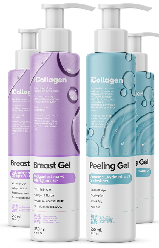 2 Kutu iCollagen® Göğüs Dikleştirici ve Dolgunlaştırıcı Jel + 2 Kutu Peeling Jel